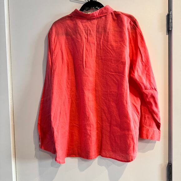 J. Jill Love Linen Top Coral Pink Collared Front Button Long Sleeve Sz L Women's - Picture 5 of 5